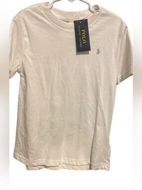 Polo Ralph Lauren Classic Crewneck T-Shirt in White with Light Blue Pony Sz 6